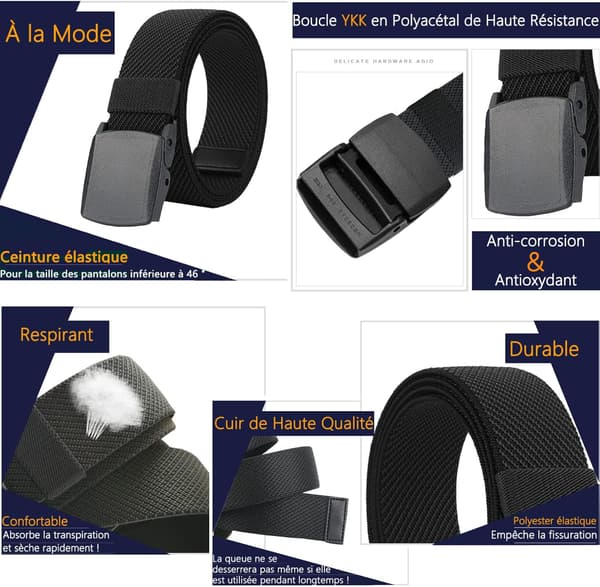 Elastisk belte for menn, plastspenne, metallfritt stretchbelte for menn