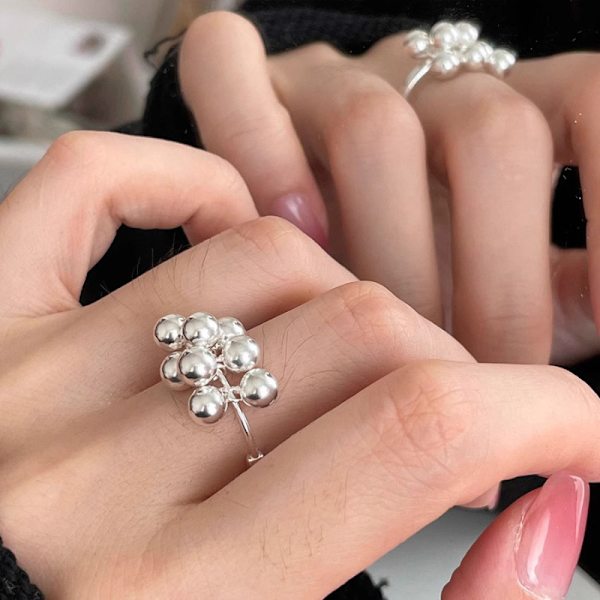 #Sølv lille kugle ring, pigering, justerbar#