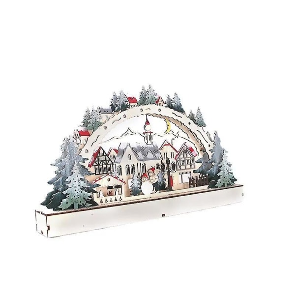 3d Light Arch - Vinterlandskap/snöig stad - Ledbelysning - 38*5*21,8 cm - Handmålade detaljer - Naturligt trä - Traditionell juldekoration Baob