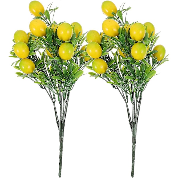 2 stk. Kunstig Sitrontre Stilk Falske Fruktgrener Faux Sitrongren Arrangement for Hjemmet