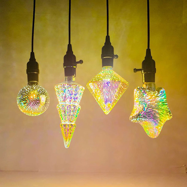 *Färgglad kreativ ST64 3D fyrverkeri glödlampa LED tredimensionell col*
