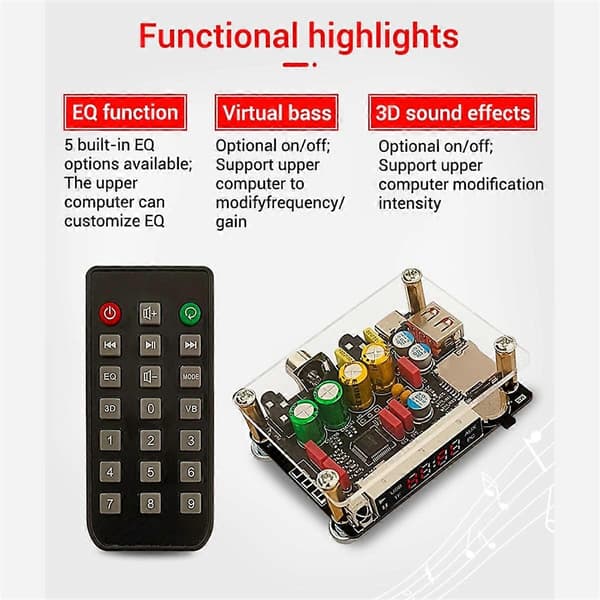-DAM K1 DSP Tuning Forforstærker Bluetooth Decoder Board Ikke-destruktiv Feber U Disk Koaksialt Lydkort TF Dekoderkort