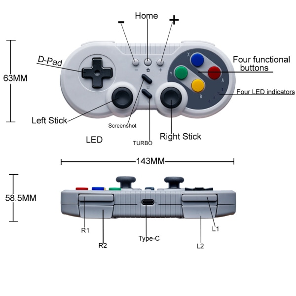 Langaton peliohjain Nintendo Switchille ja PC:lle, Dual Moto