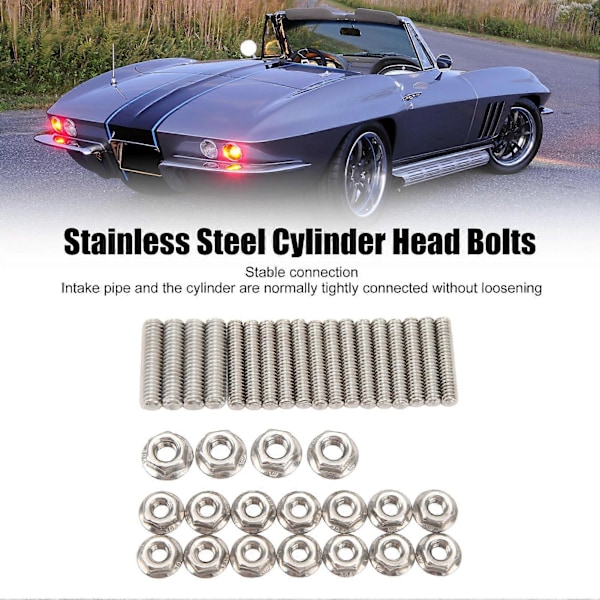 16 stk. Sylinderhodeskruer i rustfritt stål - erstatning for Chevy Big Block BBC 348 396 402 409 427 454 502 motorer