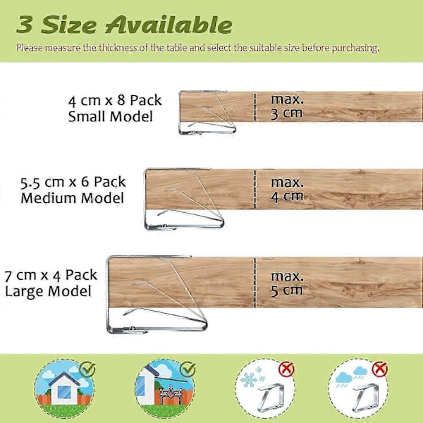 Bordsduksklämmor, 6-pack, Bordsduksklämmor i rostfritt stål, Bordsdukshållare (5,5 cm x 6-pack)