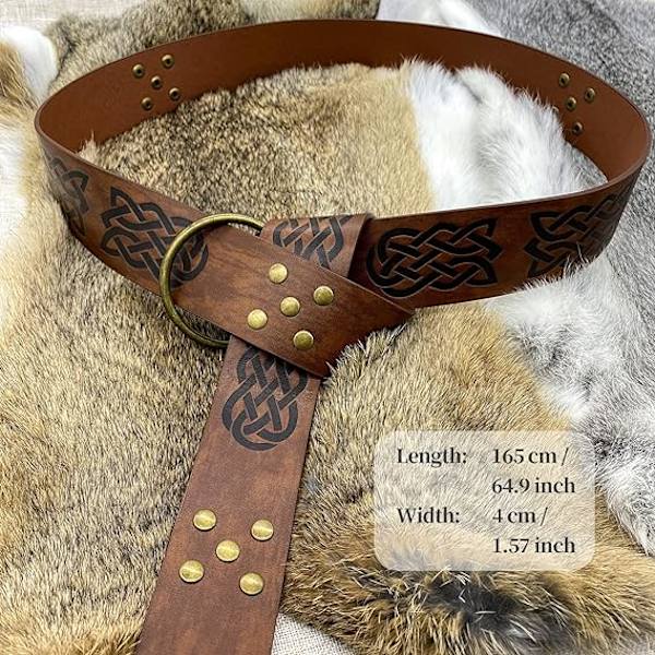 Viking Embossed PU Læderbælte (Brun), Middelalder Læderbælte, Vi