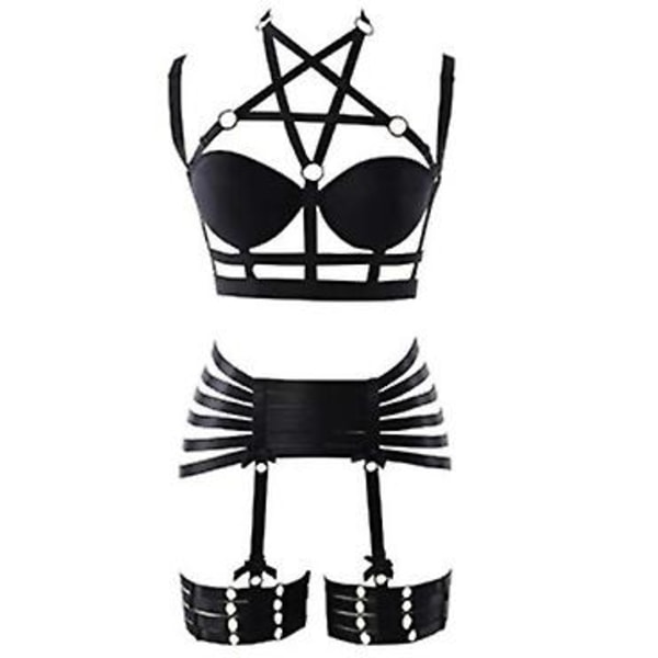 Helkroppssele Dam Garterbälten Set Strappy Justerbar Gotisk Punk Konstkläder Elastisk