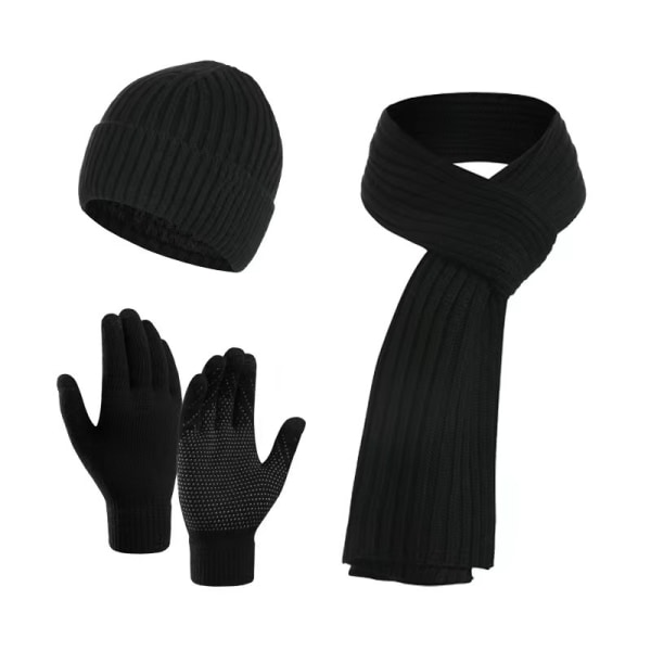 /#/Strikket halstørklæde til mænds vinterhue halstørklæde med touchscreen-handsker strik/#/