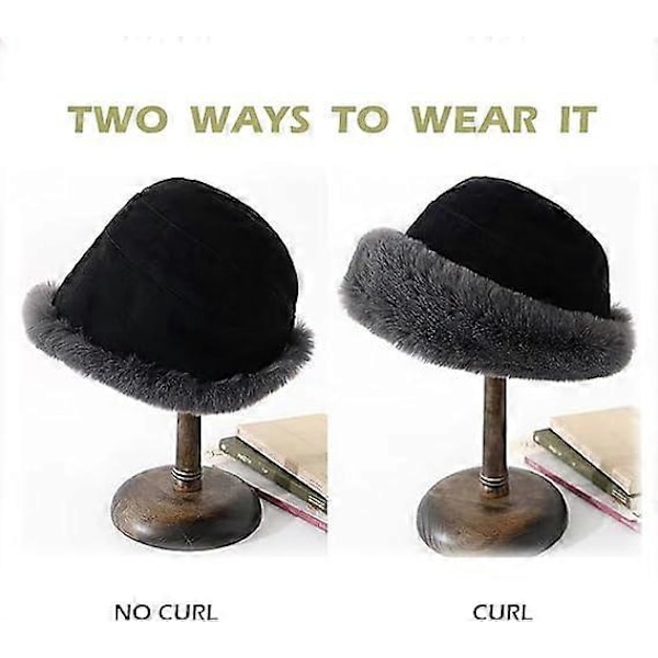 Mjuk, luddig bucket hat för kvinnor, varm fluffig fiskarhatt i fuskpäls, vindtät varm fleecefodrad hatt för vinterskidåkning utomhus
