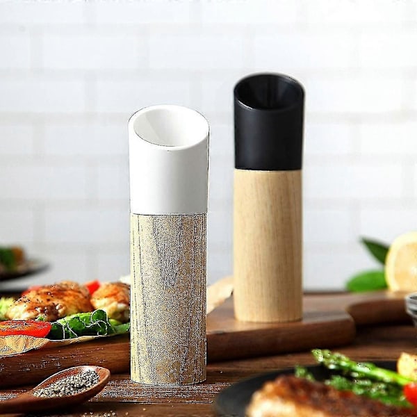 2 stk Salt- og pepperkvernsett med høye sorte og hvite salt- og pepperstrøere med justerbar grovhet