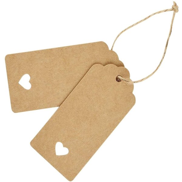 #Paket med 100 Kraftpapperspresentkort 9x4,5 cm med Jutesnöre för Bröllop#