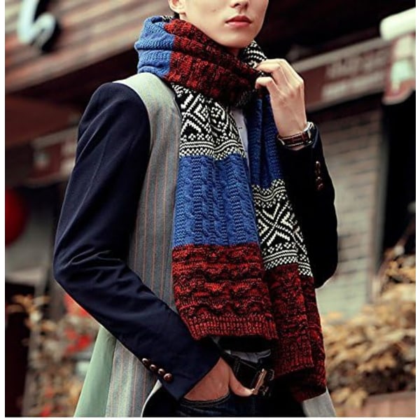 Men Winter Long Plaid Cashmere Warm Scarf with Soft Thick Fr