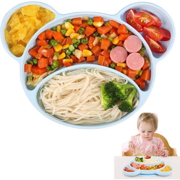 /#/Baby Sugkopp Plate (Blå), Sklisikker Silikon Baby Plate Baby/#/