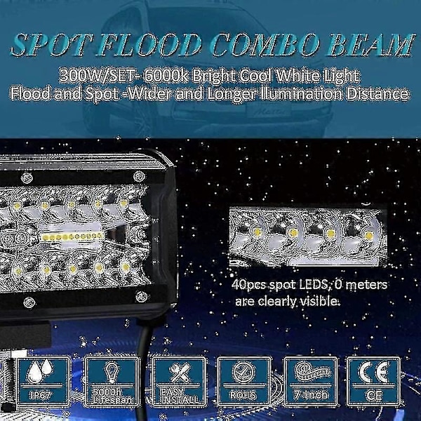 \"LED Arbejdslampe 12V 300W 7' Bil LED Spotlight 12V Vandtæt IP67 Spot Flood Light LED Tågelygte 27,0\" P2025032600508