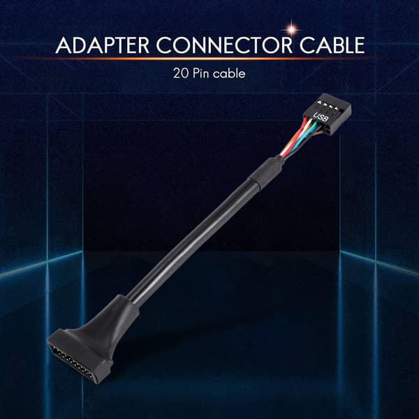 Sort USB 2.0 9-benet hun til USB 3.0 20-benet han kabeladapterstik