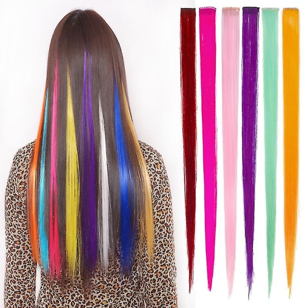 12st sexfärgad peruk Färg hårförlängning rakt hår