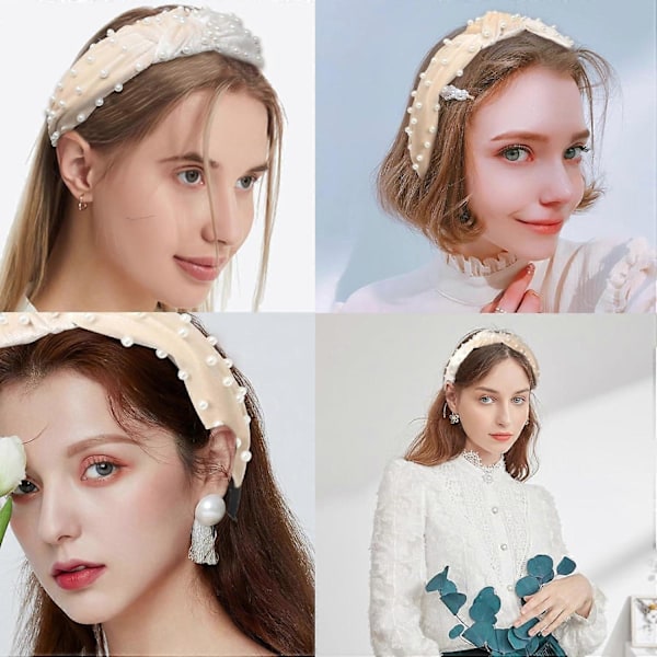 Dame Kunstige Perle Hårbøjler Snoet Kryds Knude Fløjl Hårbøjler Elegant Bling Hårbånd Hårnåle Hovedbeklædning Barrette Stylingværktøjer