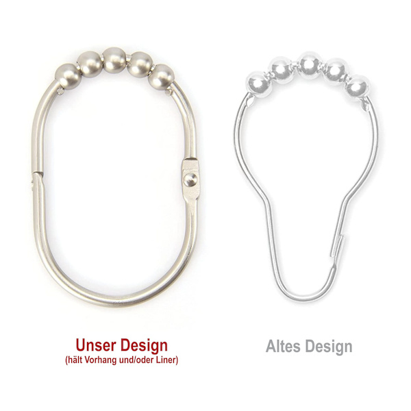 #Brushed Nickel Dusjforhængsringe - 12 Ekstra Store Dusjforhængsringe i Rustfrit Stål#