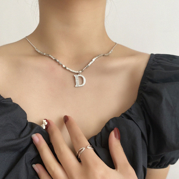 Äkta guldpläterat zirkonbrev D fyrkantig halsband tröja kedja