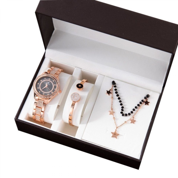 #Roseguld 3-delt sæt, quartz ur+halskæde+armbånd#