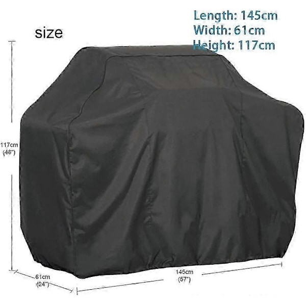 BBQ Grillin suojus Grilli Suojus Pölytiivis Tuulenpitävä Repeytymätön UV-suojattu Kaasugrillin suojus Weberille, Brinkmannille, Char Broilille jne. Musta (145x61x117cm)