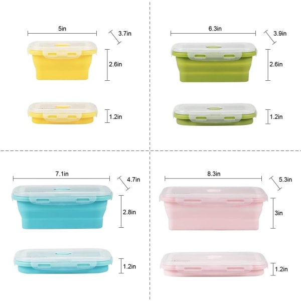Fällbar Silikon Lunchbox 4 st (Ljus Färg o2) Fällbart Hållare