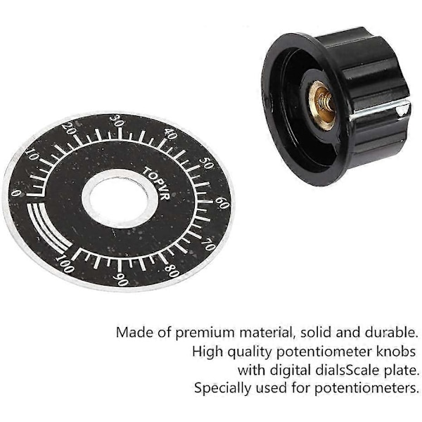 5 stk. 6 mm/27 mm Potentiometerknap Potentiometer Riflet Knapper Lydstyrkekontrol Drejehætte med Digital Skala Plade MF-A03