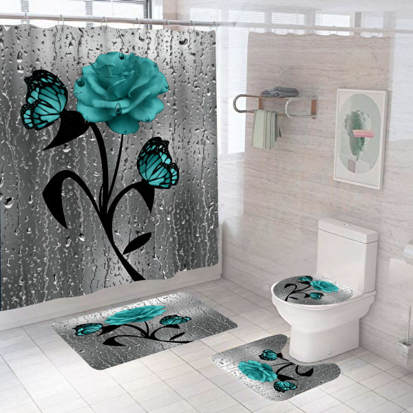 #Grön blommig polyester duschdraperi - 180*200CM#