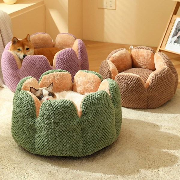 1 Piece Set (Purple, M) Cat Bed, Washable Dog Bed, Cactus Petal C