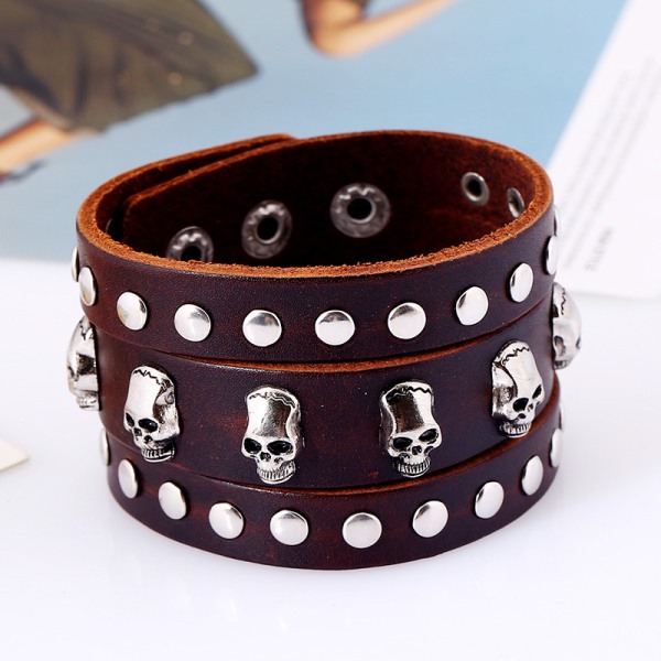Unisex Gothic Punk Rock Stil Skalle Rivet Justerbar Bred Läder