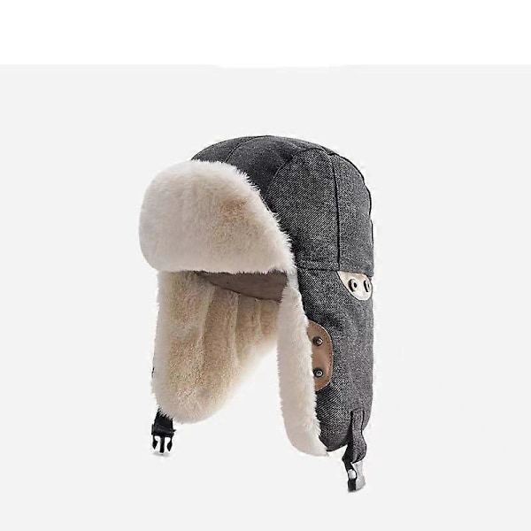 Aviatorhatt for kvinner med øreklaffer, varm bomullshatt, vindtett trapperhatt for vinteren, tykk lue for fjellklatring, ski, sykling, svart
