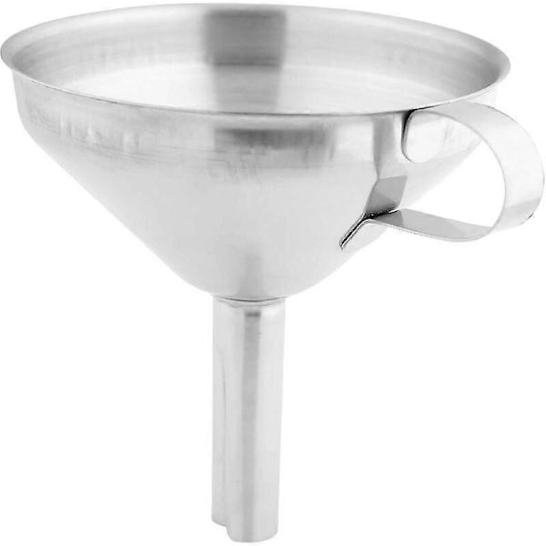 Trakt i rustfritt stål med håndtak, kjøkkenredskap for fylling av flasker, flytende overføring, metalltrakt diameter 10 cm