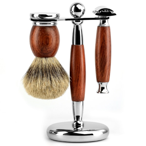 #Barbersett 3-delt klassisk barberhøvel og børste#