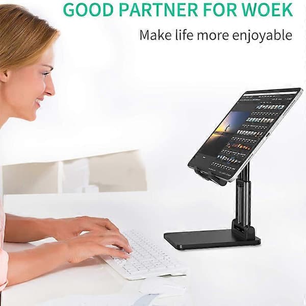 Dobbelt Foldbar Stand, Justerbar Højde til Pro Stand Udtrækkelig Solid Desktop Stand Holder Dock Sort