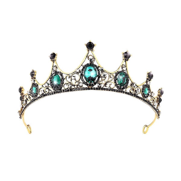 FRCOLOR Barokk Grønn Krystall Tiara Kroner Legering Vintage Hår Smykker Hårpynt for Bryllup Forlovelse