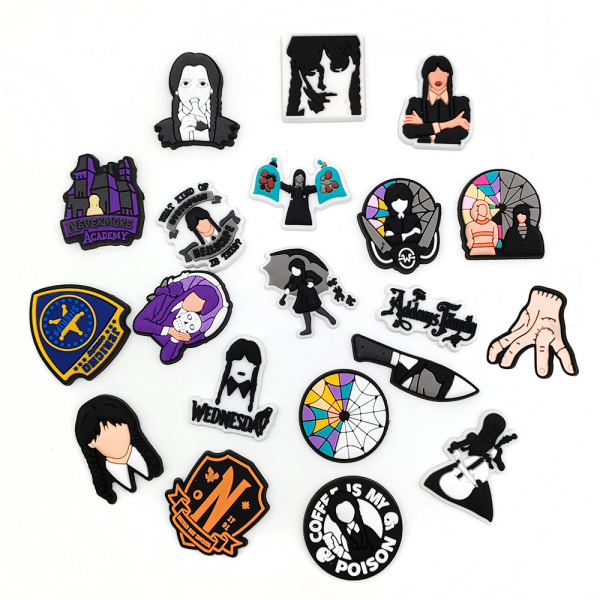 20 Stykker 3D Clog-Sandaler Pynt (Wednesday Addams), Sko Charms
