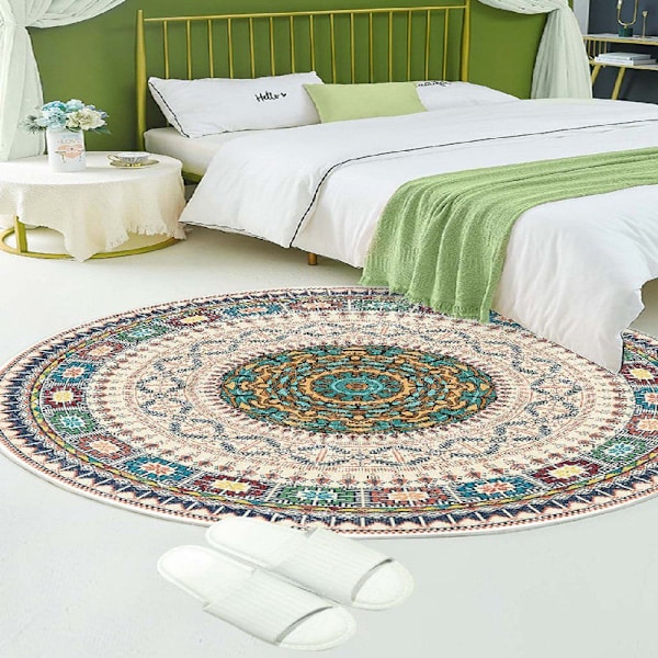 #60cm*60cm Pyöreä Matto Retro Bohemian Kuvioinen Lattiamatto Makuuhuoneen Lattiamatto#