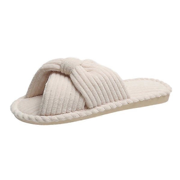1 par Dame Mote Sløyfe Slip-on Hjemmesko Myk Fleece Lett Innendørs Utendørs Sko, off white, EU40