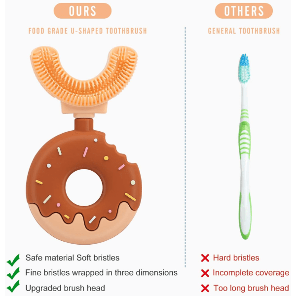 U-formad tandborste för barn, mjuk 360 graders djuprengöringskisel