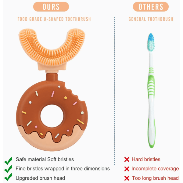 U-muotoinen hammasharja lapsille Pehmeä 360 asteen syväpuhdistava pii