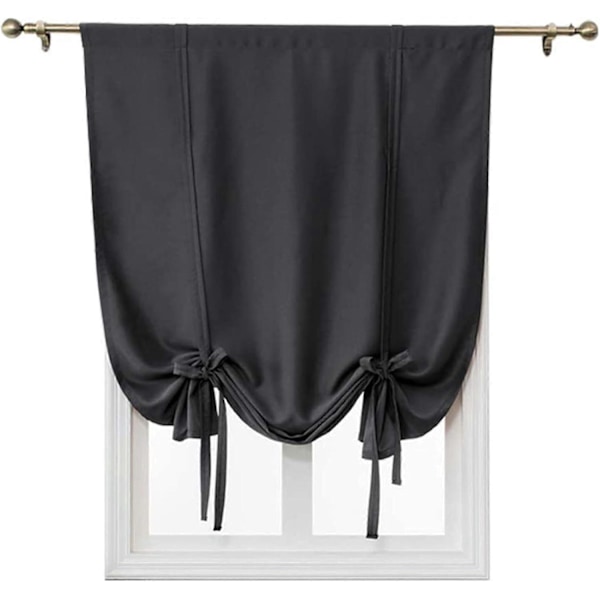 Termisk Isolerede Mørklægningsgardiner, Romersk Kort Gardiner - Badeværelsesgardin Bind Op Shade til Små Vinduer, Vindueskappe Ballon Gardin. (Sort, 120x120