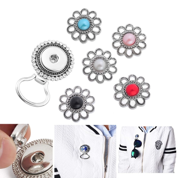 6 stk. (diamant broche + 5 blomsterknopper) Magnetisk Brilleholder Br