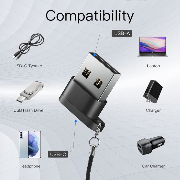 USB C till USB adapter, USB hane till USB C hona, svart [2-pack],