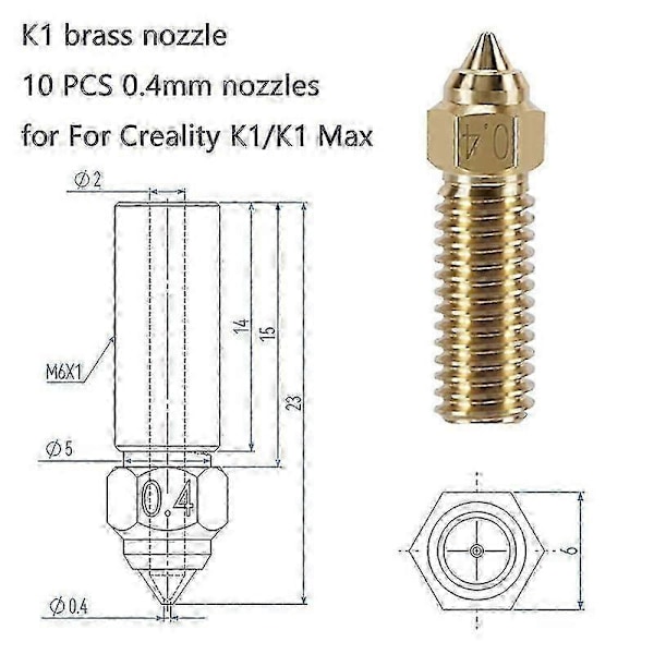 10st K1 Mässingsmunstycksset, 3D-skrivare 10st Höghastighets 0,4 mm Munstycksset för K1, K1 Max