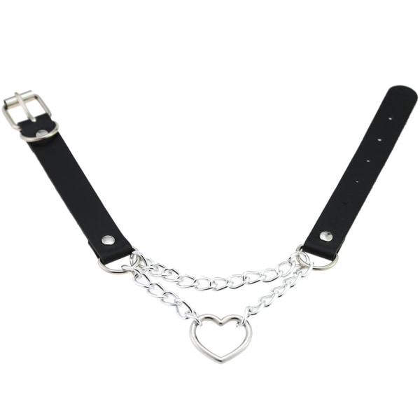 #Halsband Hjärtformat Choker Svart PU-Läderhalsband Svart#