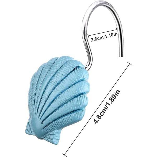 Seashell Bruseforhængskroge, 12 stk. Bruseforhængsringe, Rustfrit
