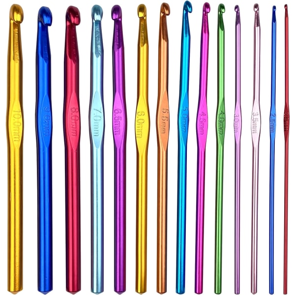 14pcs Aluminum Crochet Hooks Knitting Tools Multicolor 2-10mm Cro