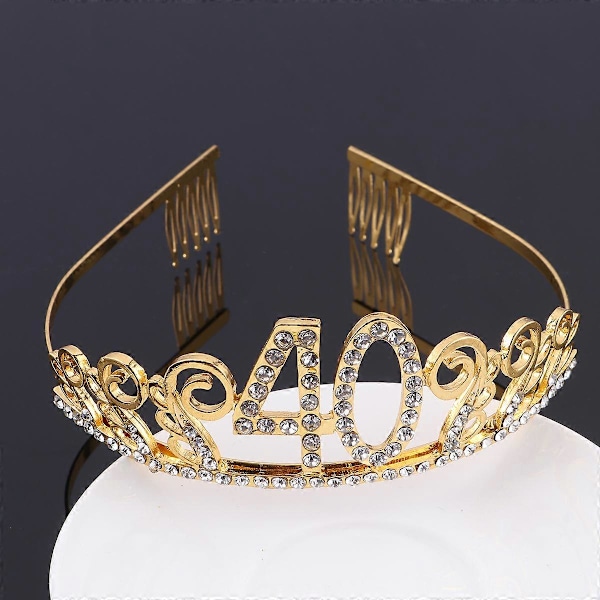 Fødselsdags Krystal Rhinestone Tiara Dronning Krone Dansefest Hårbøjle Hårkamme Nål til Kvinder 40 års Fødselsdagsfest Gave (Guld)