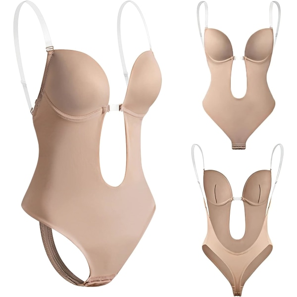 Kvinnors Plunge Rygglös Kroppsshapande BH, Osynlig Rygglös Bröllopsbodysuit, Sömlös Rygglös Push Up BH, Underkläder med Transparent Rem för Bröllopsfestklänning