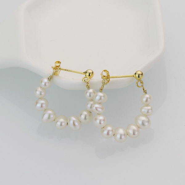 1 Par S925 Sterling Sølv 18K Guldbelagt Uregelmæssige Perler Stud